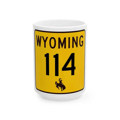 WY-114 (Wyoming) (Road Sign) White Coffee Mug 15oz - Go Mug Yourself