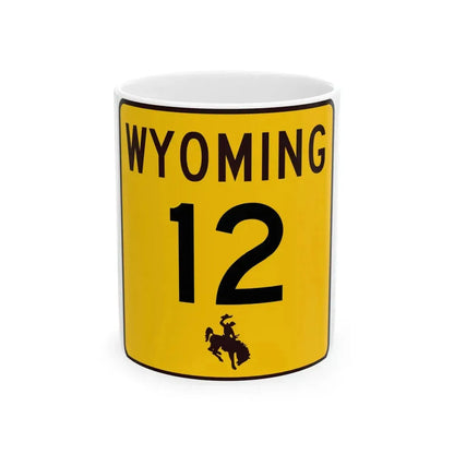 WY-12 (Wyoming) (Road Sign) White Coffee Mug 11oz - Go Mug Yourself