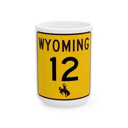 WY-12 (Wyoming) (Road Sign) White Coffee Mug 15oz - Go Mug Yourself