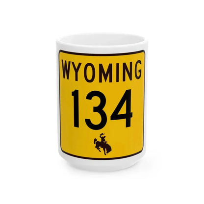 WY-134 (Wyoming) (Road Sign) White Coffee Mug 15oz - Go Mug Yourself