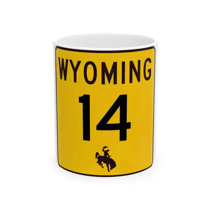 WY-14 (Wyoming) (Road Sign) White Coffee Mug 11oz - Go Mug Yourself