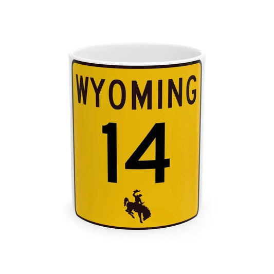 WY-14 (Wyoming) (Road Sign) White Coffee Mug 11oz - Go Mug Yourself