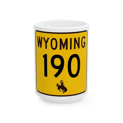 WY-190 (Wyoming) (Road Sign) White Coffee Mug 15oz - Go Mug Yourself
