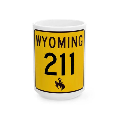 WY-211 (Wyoming) (Road Sign) White Coffee Mug 15oz - Go Mug Yourself