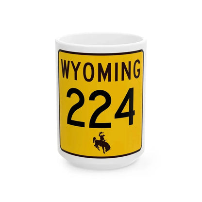 WY-224 (Wyoming) (Road Sign) White Coffee Mug 15oz - Go Mug Yourself