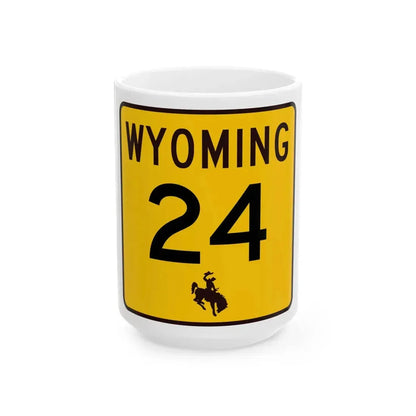WY-24 (Wyoming) (Road Sign) White Coffee Mug 15oz - Go Mug Yourself