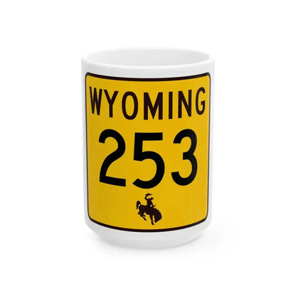 WY-253 (Wyoming) (Road Sign) White Coffee Mug 15oz - Go Mug Yourself
