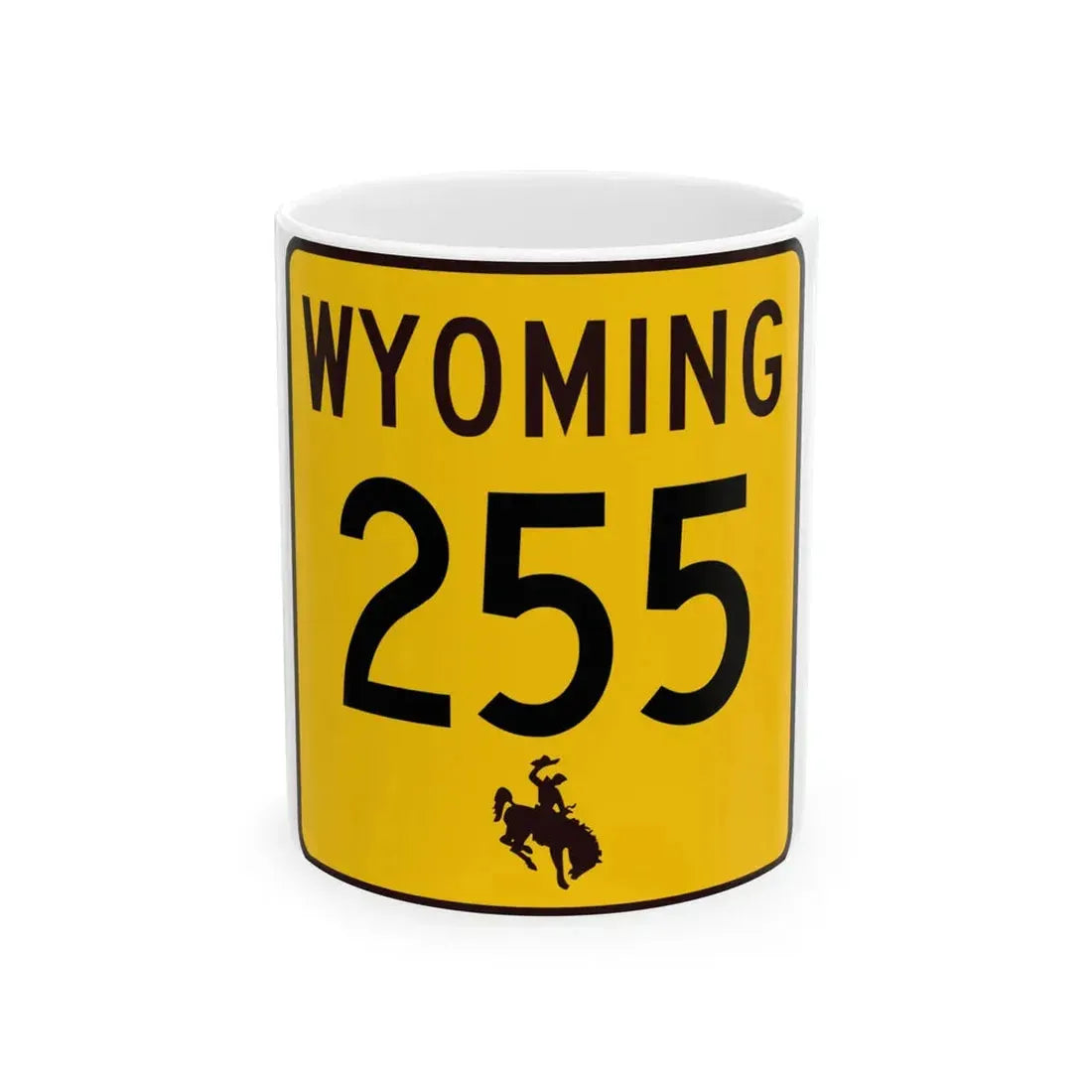 WY-255 (Wyoming) (Road Sign) White Coffee Mug 11oz - Go Mug Yourself