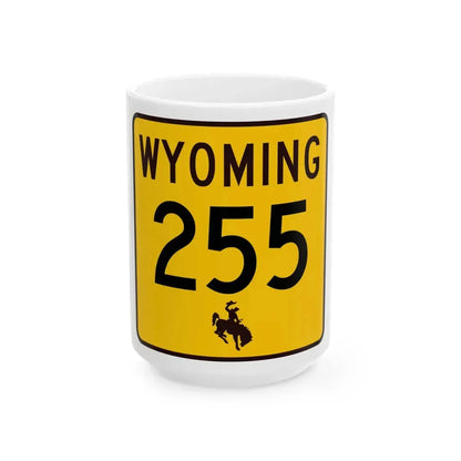 WY-255 (Wyoming) (Road Sign) White Coffee Mug 15oz - Go Mug Yourself