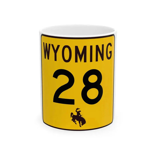 WY-28 (Wyoming) (Road Sign) White Coffee Mug 11oz - Go Mug Yourself