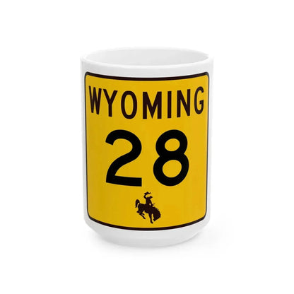 WY-28 (Wyoming) (Road Sign) White Coffee Mug 15oz - Go Mug Yourself