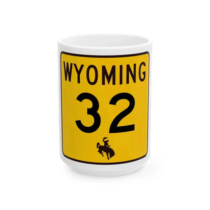 WY-32 (Wyoming) (Road Sign) White Coffee Mug 15oz - Go Mug Yourself