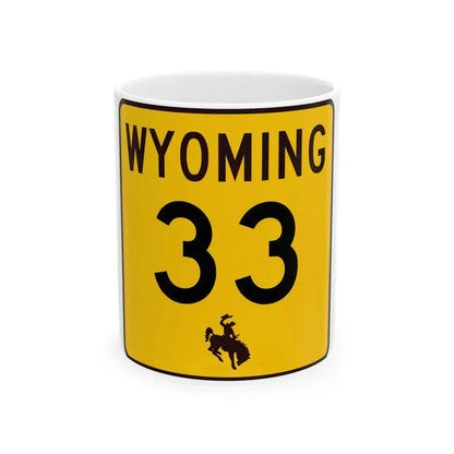 WY-33 (Wyoming) (Road Sign) White Coffee Mug 11oz - Go Mug Yourself
