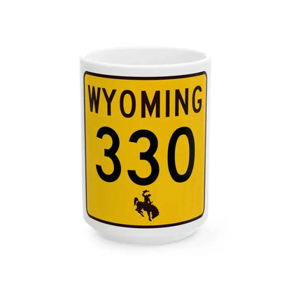 WY-330 (Wyoming) (Road Sign) White Coffee Mug 15oz - Go Mug Yourself