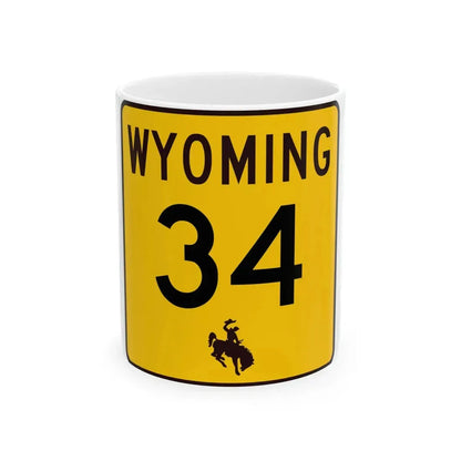 WY-34 (Wyoming) (Road Sign) White Coffee Mug 11oz - Go Mug Yourself