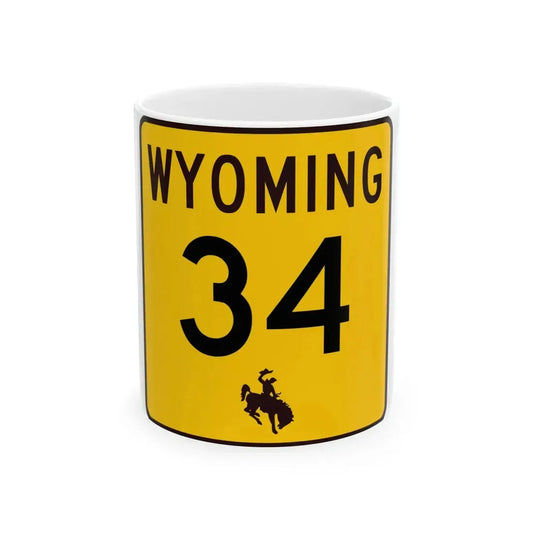 WY-34 (Wyoming) (Road Sign) White Coffee Mug 11oz - Go Mug Yourself