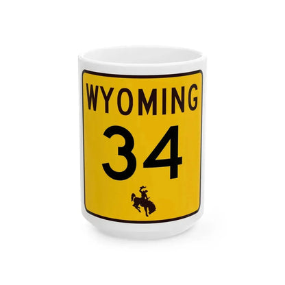 WY-34 (Wyoming) (Road Sign) White Coffee Mug 15oz - Go Mug Yourself