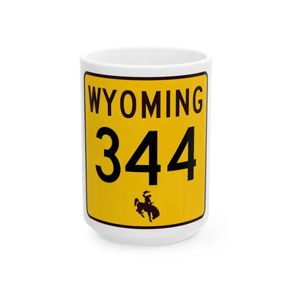 WY-344 (Wyoming) (Road Sign) White Coffee Mug 15oz - Go Mug Yourself
