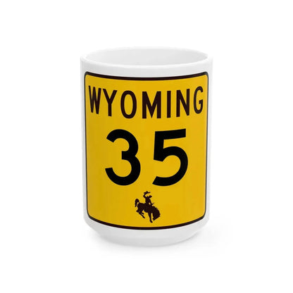 WY-35 (Wyoming) (Road Sign) White Coffee Mug 15oz - Go Mug Yourself