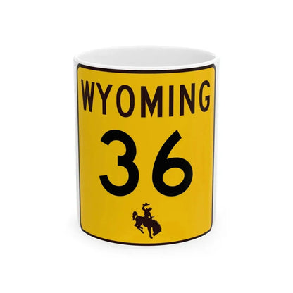 WY-36 (Wyoming) (Road Sign) White Coffee Mug 11oz - Go Mug Yourself