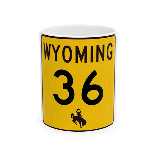 WY-36 (Wyoming) (Road Sign) White Coffee Mug 11oz - Go Mug Yourself