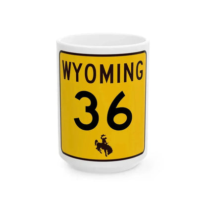 WY-36 (Wyoming) (Road Sign) White Coffee Mug 15oz - Go Mug Yourself