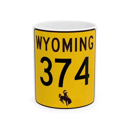 WY-374 (Wyoming) (Road Sign) White Coffee Mug 11oz - Go Mug Yourself