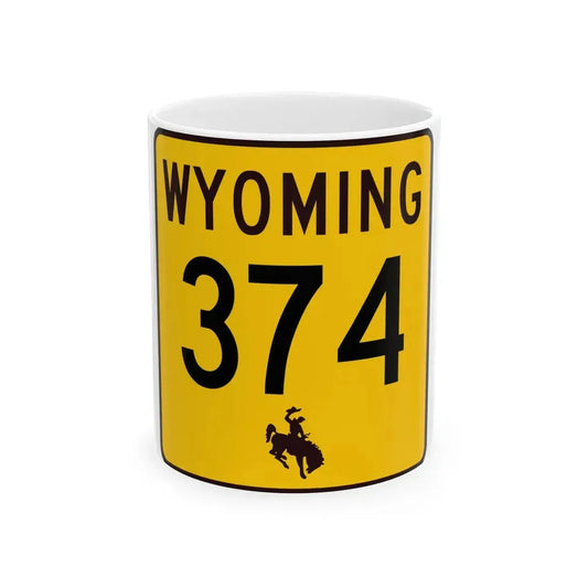 WY-374 (Wyoming) (Road Sign) White Coffee Mug 11oz - Go Mug Yourself