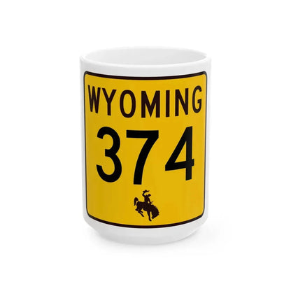 WY-374 (Wyoming) (Road Sign) White Coffee Mug 15oz - Go Mug Yourself