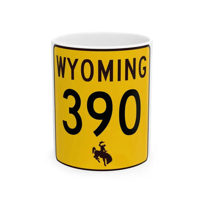 WY-390 (Wyoming) (Road Sign) White Coffee Mug 11oz - Go Mug Yourself