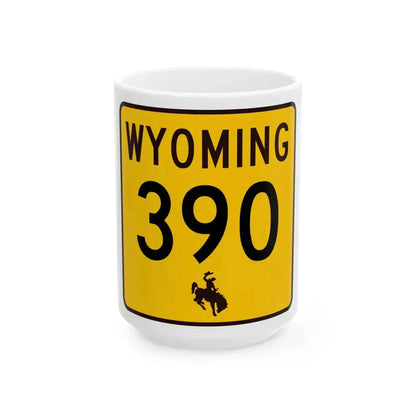WY-390 (Wyoming) (Road Sign) White Coffee Mug 15oz - Go Mug Yourself