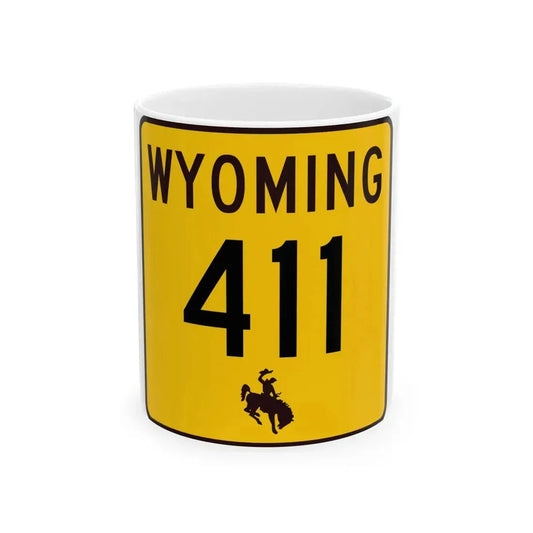 WY-411 (Wyoming) (Road Sign) White Coffee Mug 11oz - Go Mug Yourself