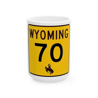 WY-70 (Wyoming) (Road Sign) White Coffee Mug 15oz - Go Mug Yourself