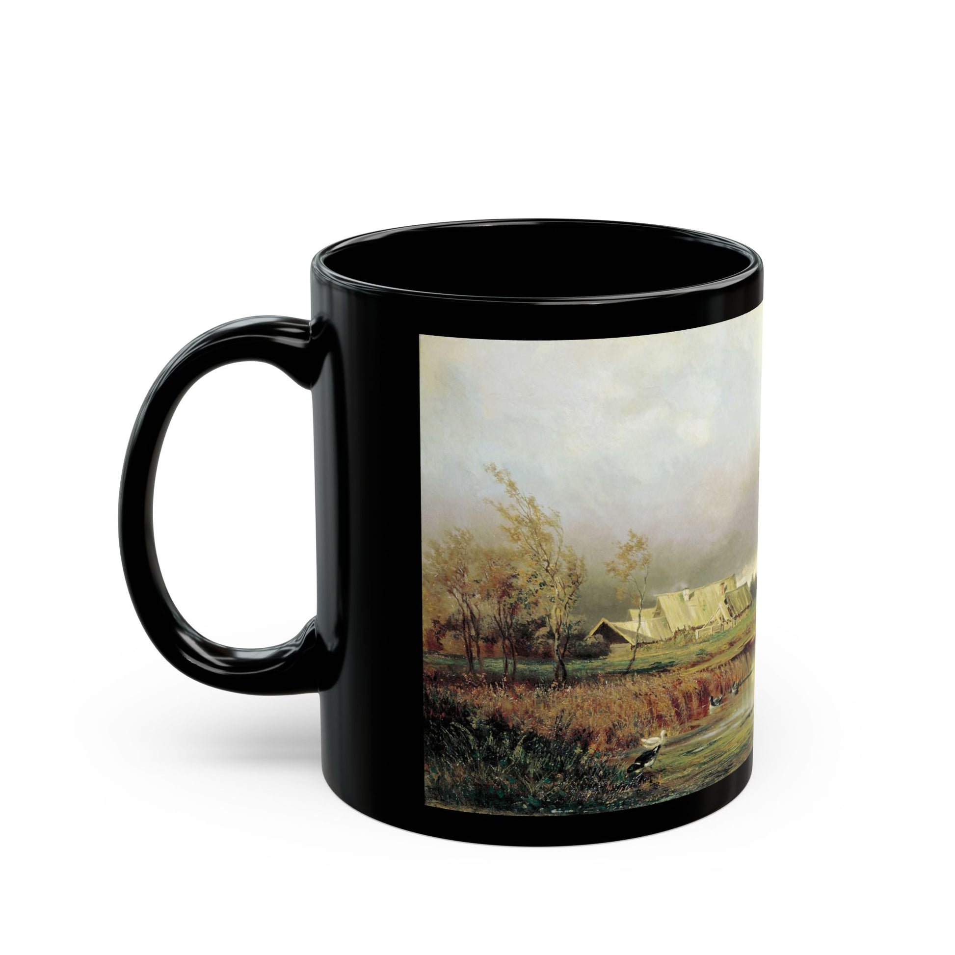 Yefim Volkov (1844-1920) Swamp in Autumn - Black Coffee Mug-Go Mug Yourself