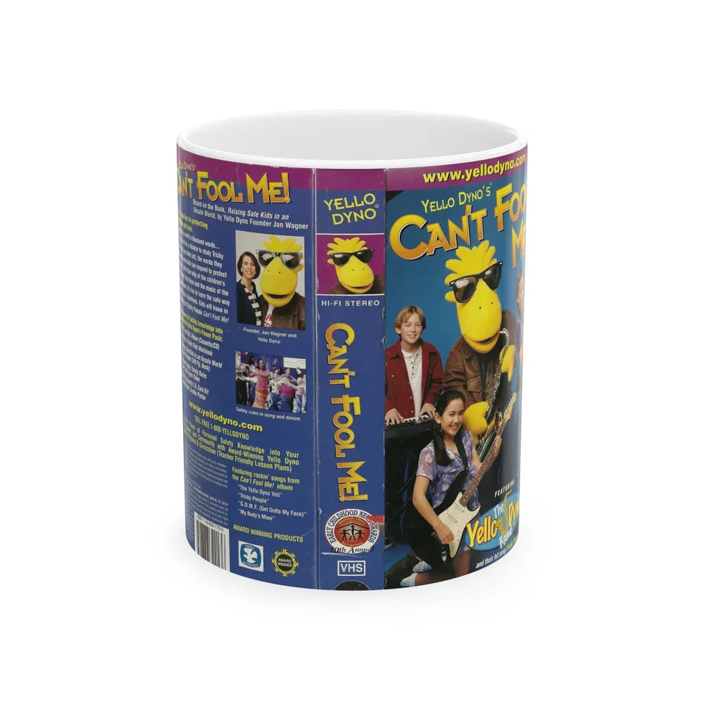 YELLO DYNOS CANT FOOL ME TRICKY PEOPLE MY BODYS MINE (VHS COVER) - White Coffee Mug-11oz-Go Mug Yourself