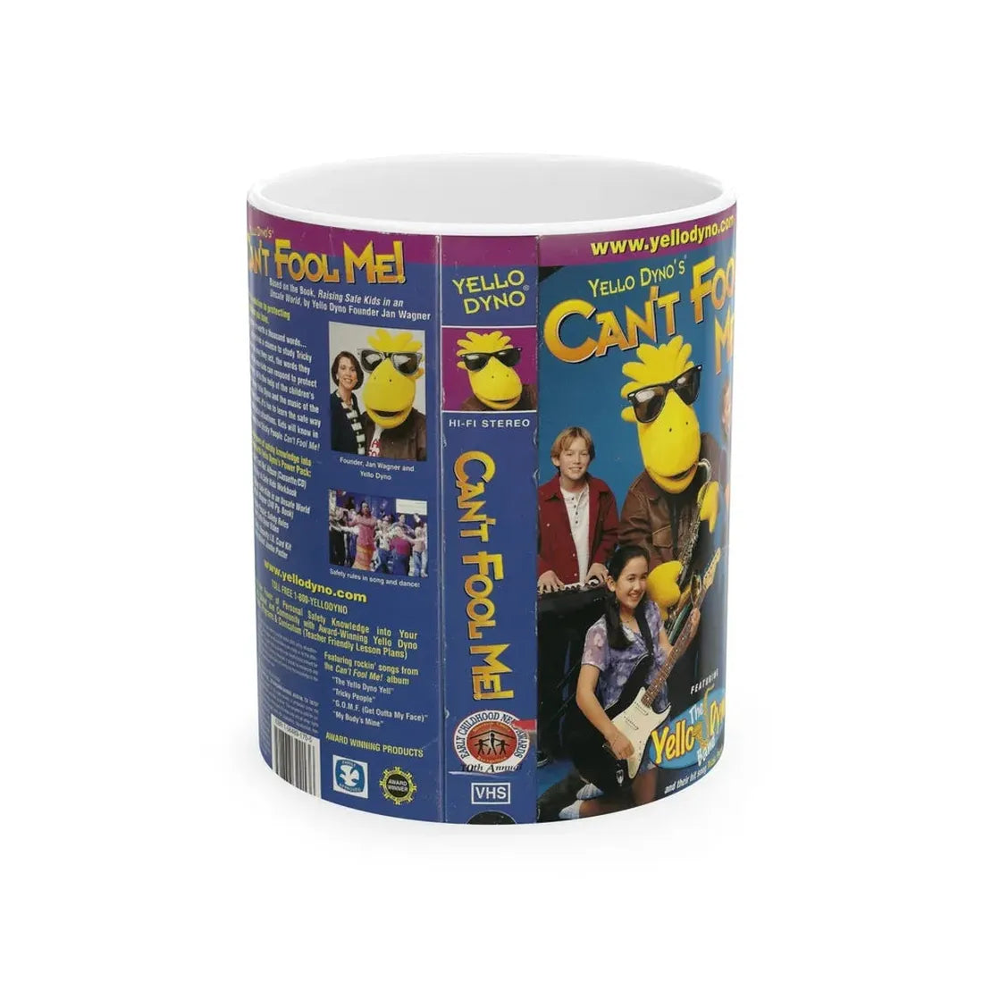 YELLO DYNOS CANT FOOL ME TRICKY PEOPLE MY BODYS MINE (VHS COVER) - White Coffee Mug 11oz - Go Mug Yourself