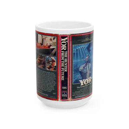 YOR THE HUNTER FROM THE FUTURE (VHS COVER) - White Coffee Mug 15oz - Go Mug Yourself