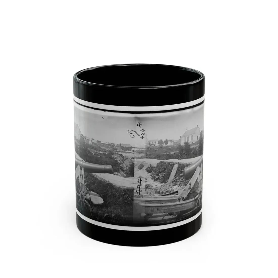 Yorktown, Va. Confederate Naval Gun; In Background Is Nelson Church, Used As A Hospital (U.S. Civil War) Black Coffee Mug 11oz - Go Mug Yourself