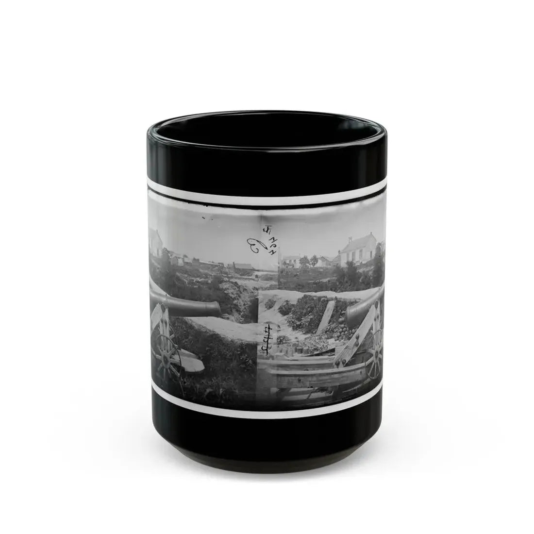 Yorktown, Va. Confederate Naval Gun; In Background Is Nelson Church, Used As A Hospital (U.S. Civil War) Black Coffee Mug 15oz - Go Mug Yourself