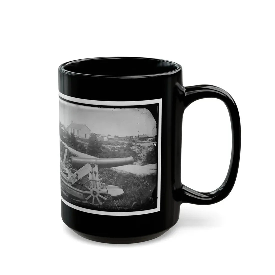 Yorktown, Va. Confederate Naval Gun; In Background Is Nelson Church, Used As A Hospital (U.S. Civil War) Black Coffee Mug - Go Mug Yourself