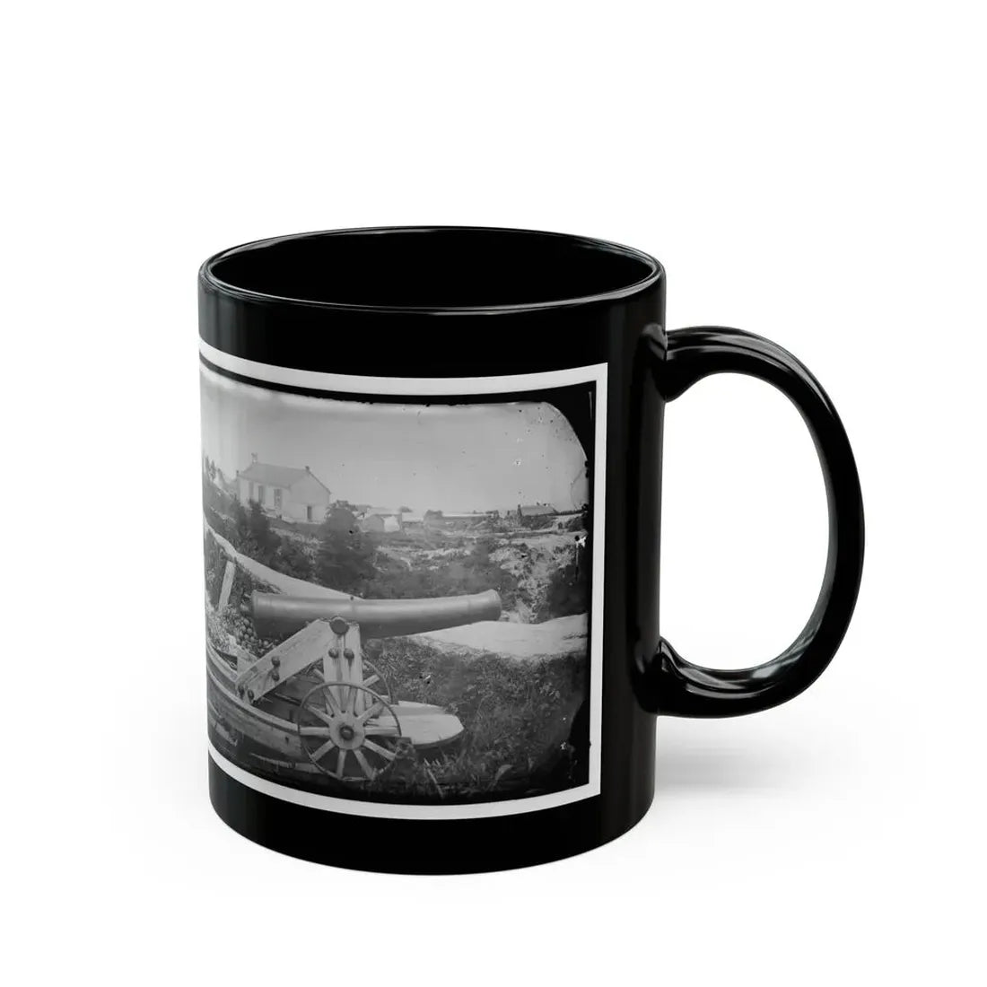 Yorktown, Va. Confederate Naval Gun; In Background Is Nelson Church, Used As A Hospital (U.S. Civil War) Black Coffee Mug - Go Mug Yourself