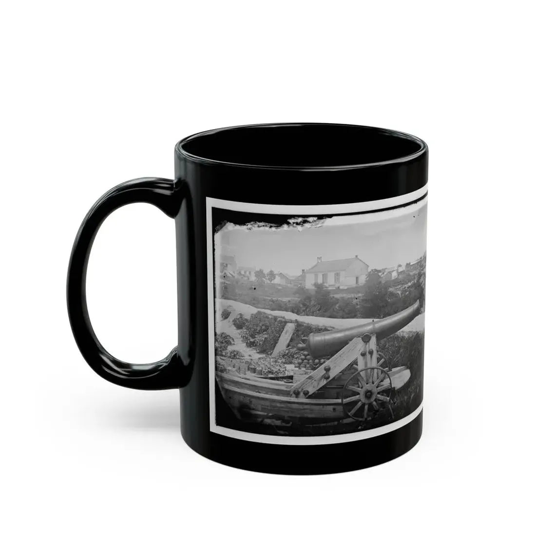 Yorktown, Va. Confederate Naval Gun; In Background Is Nelson Church, Used As A Hospital (U.S. Civil War) Black Coffee Mug - Go Mug Yourself