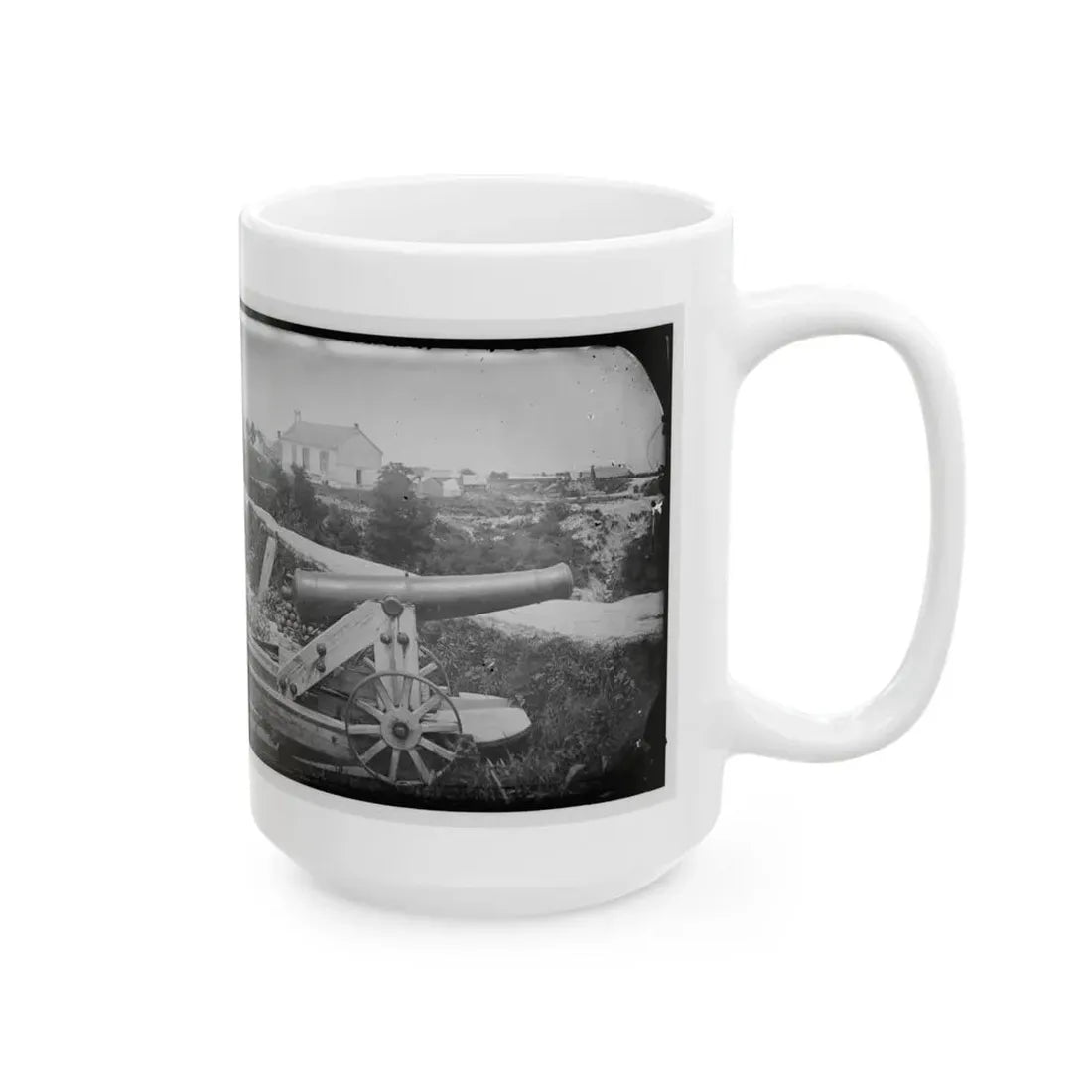 Yorktown, Va. Confederate Naval Gun; In Background Is Nelson Church, Used As A Hospital (U.S. Civil War) White Coffee Mug - Go Mug Yourself