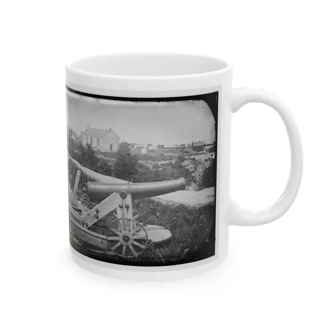 Yorktown, Va. Confederate Naval Gun; In Background Is Nelson Church, Used As A Hospital (U.S. Civil War) White Coffee Mug - Go Mug Yourself