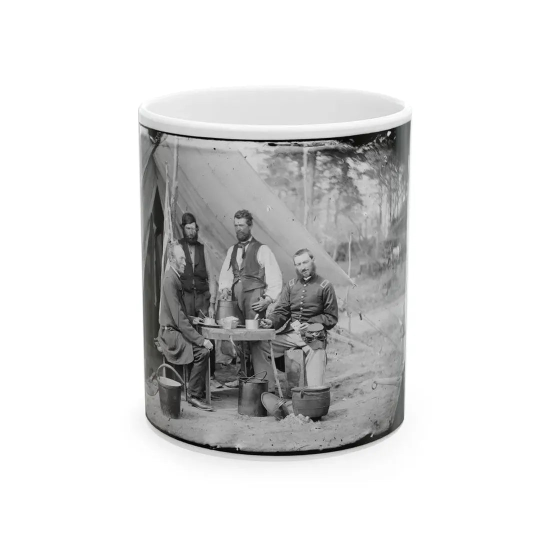 Yorktown, Va., Vicinity. Group Before The Photographic Tent At Camp Winfield Scott (U.S. Civil War) White Coffee Mug 11oz - Go Mug Yourself