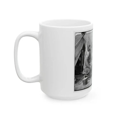 Yorktown, Va., Vicinity. Group Before The Photographic Tent At Camp Winfield Scott (U.S. Civil War) White Coffee Mug - Go Mug Yourself