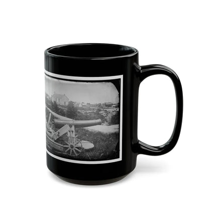 Yorktown, Va. Confederate Naval Gun; In Background Is Nelson Church, Used As A Hospital (U.S. Civil War) Black Coffee Mug-Go Mug Yourself