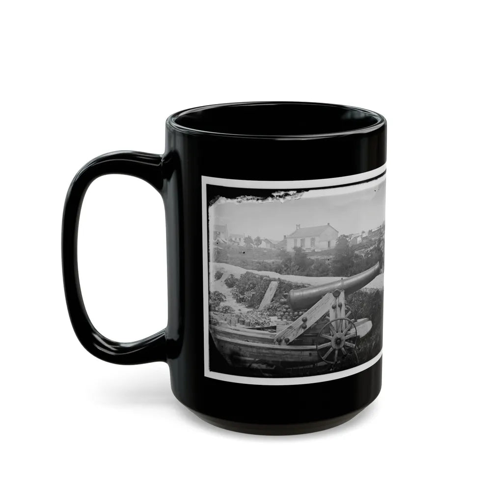 Yorktown, Va. Confederate Naval Gun; In Background Is Nelson Church, Used As A Hospital (U.S. Civil War) Black Coffee Mug-Go Mug Yourself