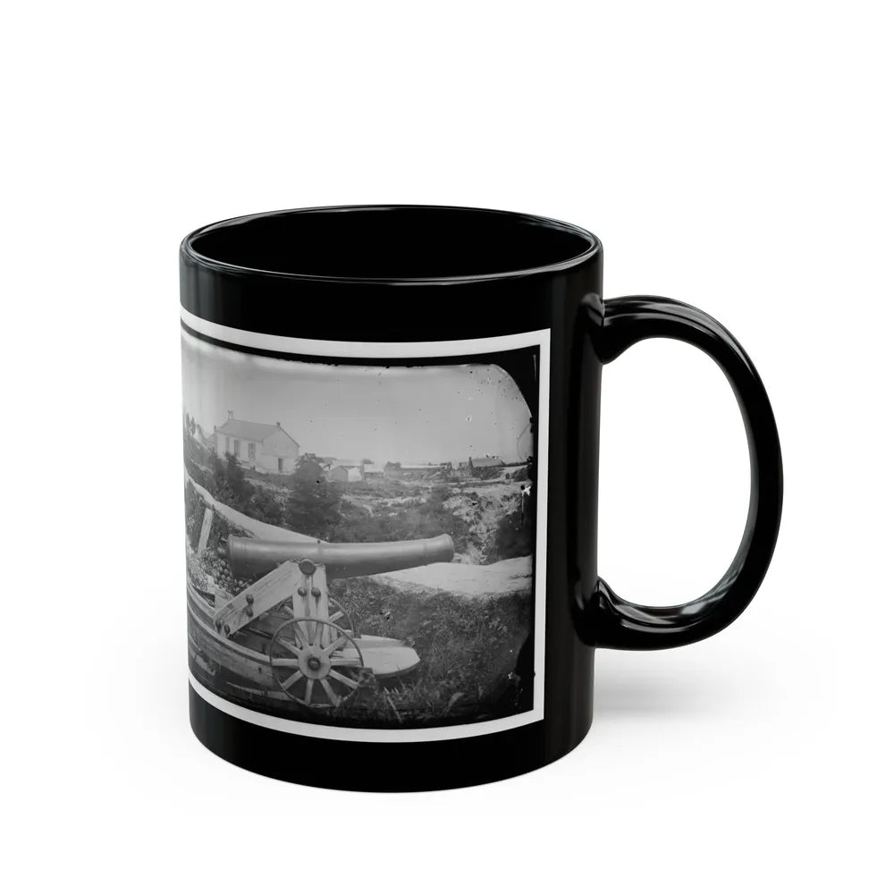 Yorktown, Va. Confederate Naval Gun; In Background Is Nelson Church, Used As A Hospital (U.S. Civil War) Black Coffee Mug-Go Mug Yourself