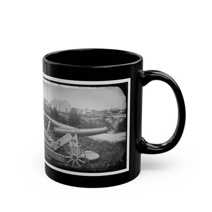 Yorktown, Va. Confederate Naval Gun; In Background Is Nelson Church, Used As A Hospital (U.S. Civil War) Black Coffee Mug-Go Mug Yourself